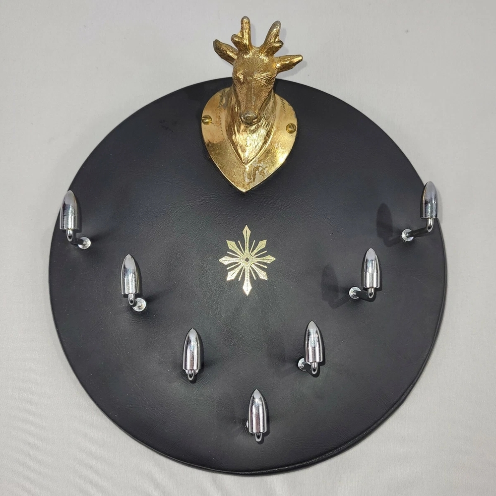 Deer Bullet 8" Round Wall 7 Key Holder Mount Gold Head Silver Black Vinyl Japan